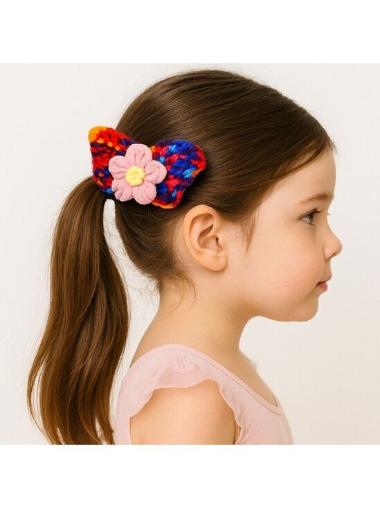 Hand Crafted Accessories - Hand Knit Crochet Flower Barrette Clip Purple
